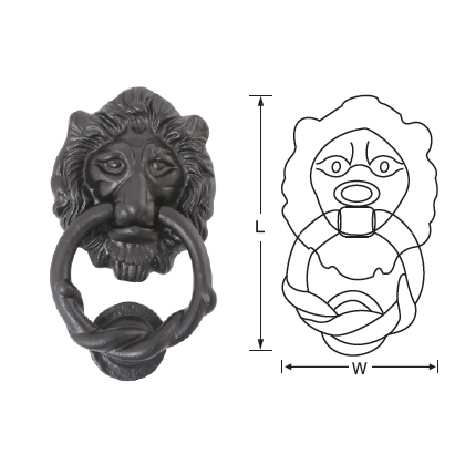 BLACK ANTIQUE LION KNOCKER WITH ROUND PLATE