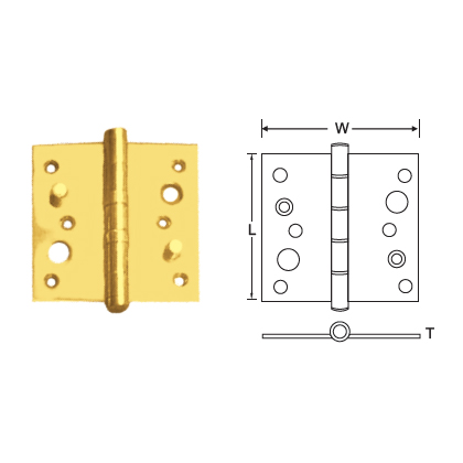 BRASS BUTT HINGES WITH TWO BALL BEARING AND DOUBLE SECURITY PIN