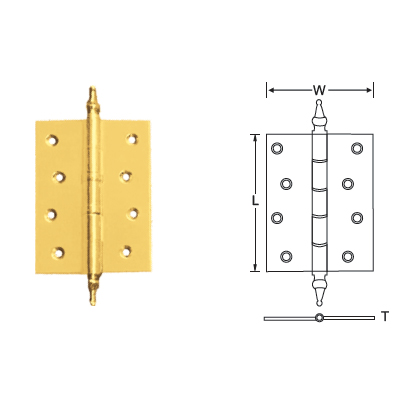 BRASS BUTT HINGES WITH TWO BALL BEARING AND FINIAL HEAD ( S.S. PIN)