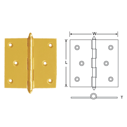BRASS BUTT HINGES WITHOUT BALL BEARING AND TOMB HEAD ( S.S. PIN)