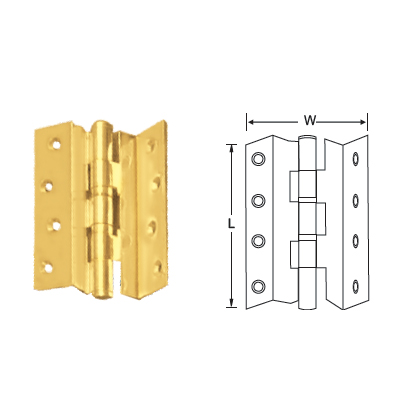 BRASS CRANKED HINGES WITH TWO BALL BEARING, BUTTON TIP HEAD (S.S. PIN)