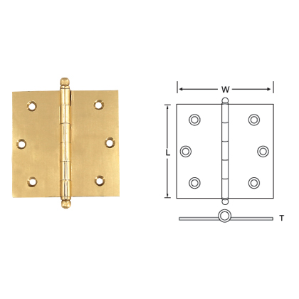 BRASS SQUARE BUTT HINGES WITH DOME HEAD PIN