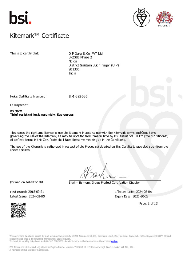 BSI CERTIFICATE KM 682666 5LEVER