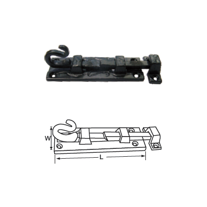 BLACK ANTIQUE CURLY TAIL DOOR BOLT