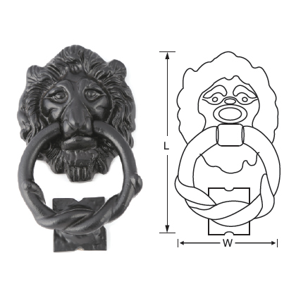 BLACK ANTIQUE LION KNOCKER WITH SQUARE PLATE