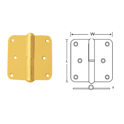 BRASS BUTT HINGES WITH RADIUS CORNER, ROUND HEAD