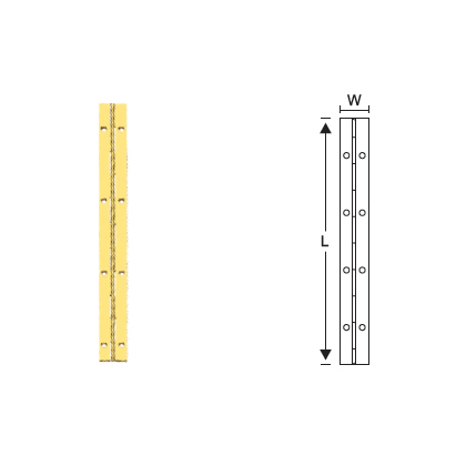 BRASS CONTINUOUS PIANO HINGES UNCRANKED KNUCKLE, FLUSH PIN