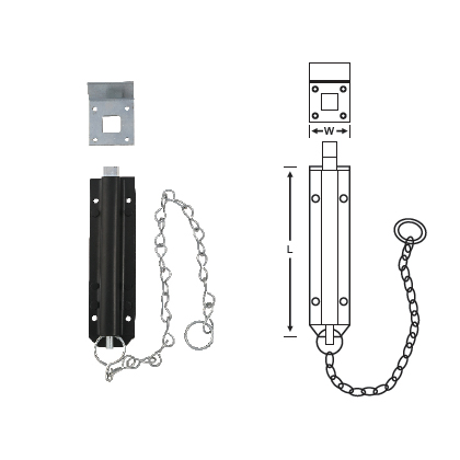 MILD STEEL CHAIN BOLT REVERSIBLE SPRING LOADED SHOOT